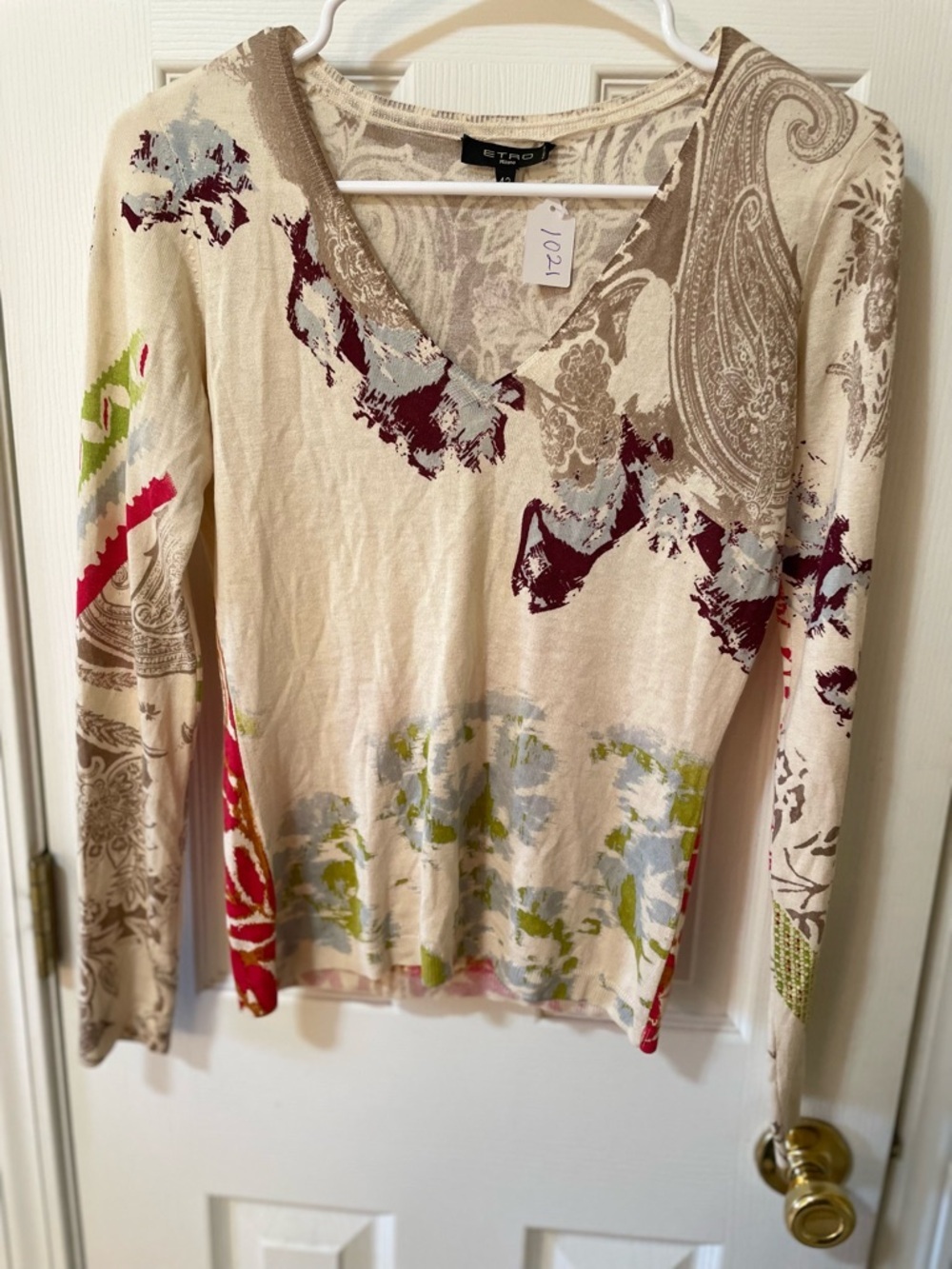 Etro Milano Size 42 Silk Cashmere Blend Top Paisley Floral Italy
